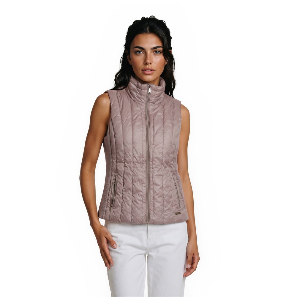 Calvin Klein Performance Down Puffer Vest Women Size Large Pink Metallic Quilted